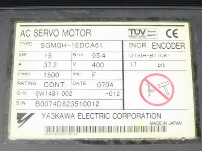 Yaskawa SGMGH-1EDCA61 AC Servo Motor 15kw 1500 RPM 400VAC  Encoder UTSIH-B17CK