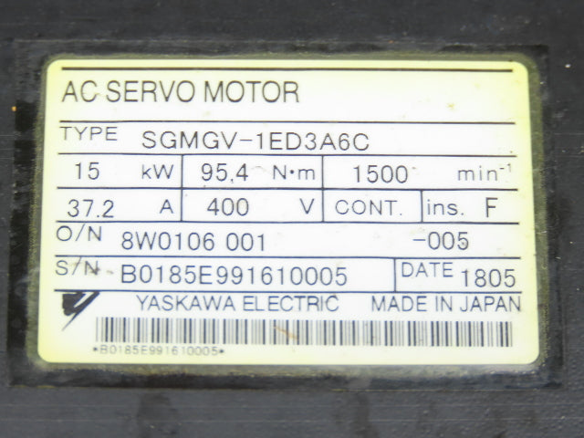 Yaskawa SGMGV-1ED3A6C AC Servo Motor 15kw 1500 RPM 400VAC 24V Brake