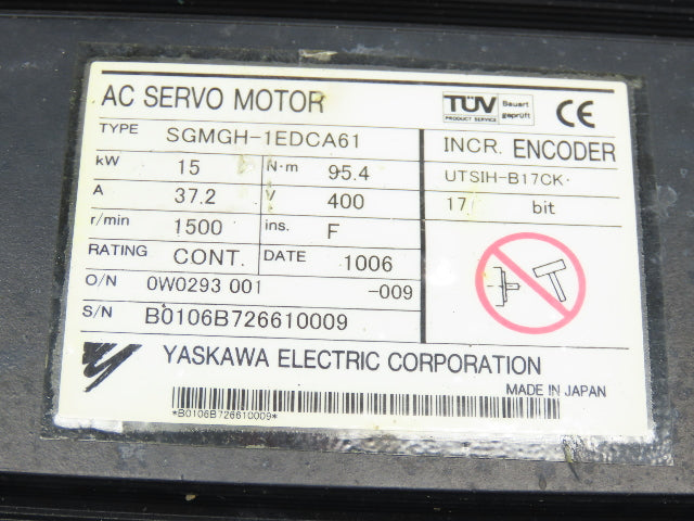 Yaskawa SGMGH-1EDCA61 AC Servo Motor 15kw 1500 RPM 400VAC  Encoder UTSIH-B17CK