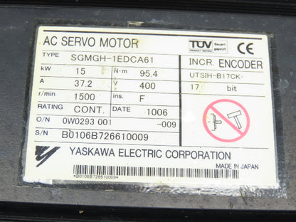 Yaskawa SGMGH-1EDCA61 AC Servo Motor 15kw 1500 RPM 400VAC  Encoder UTSIH-B17CK