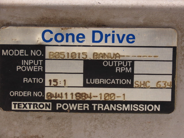 Cone Drive B051015.BANVA Worm Gearbox 15:1 Reducer 116rpm 56C/140TC RH Output
