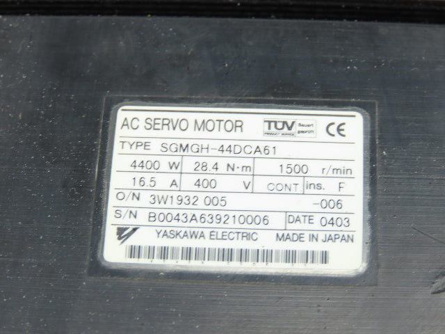 Yaskawa SGMGH-44DCA61 AC Servo Motor 4.4kw 1500 RPM 400VAC  Encoder UTSIH-B17CK