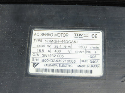 Yaskawa SGMGH-44DCA61 AC Servo Motor 4.4kw 1500 RPM 400VAC  Encoder UTSIH-B17CK