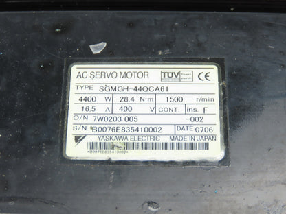 Yaskawa SGMGH-44QCA61 AC Servo Motor 4.4kw 1500 RPM 400VAC  Encoder UTSIH-B17CK
