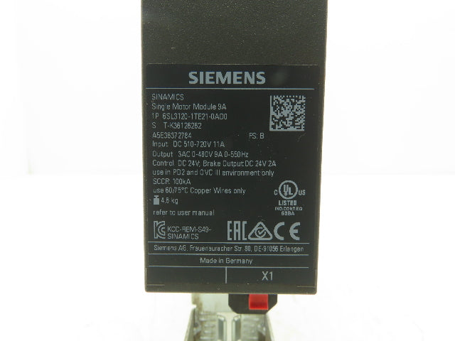 Siemens 6SL3120-1TE21-0AD0 SINAMICS Servo Drive Single Motor Module 400V 9A