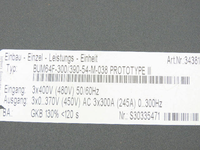 Baumuller BUM64F-300/390-54-M-038 AC Servo Motor Drive With Control 400V 3Ph