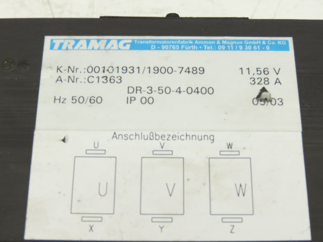 Baumuller Tramag DR-3-50-4-0400 Line Reactor 500V Max 3Ph 50/60Hz 328A