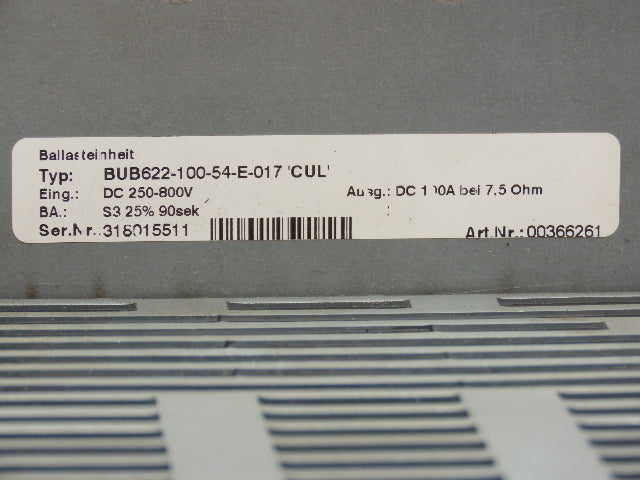 Baumuller BUB622-100-54-E-017 Converter Ballast Unit 250-800vdc 100A