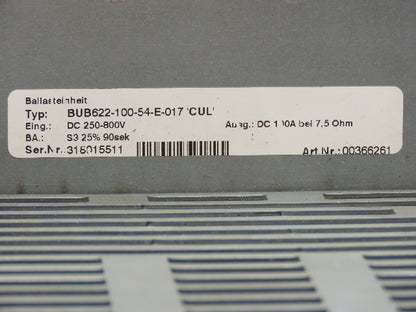 Baumuller BUB622-100-54-E-017 Converter Ballast Unit 250-800vdc 100A