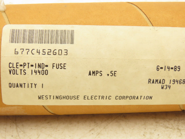 Westinghouse 677C452G03 Power Fuse 0.5E WH CLE-PT 14.4KV E Rated 80KA