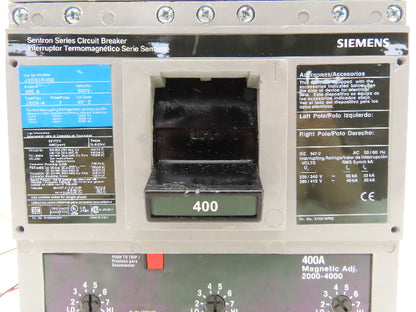 Siemens JXD63B400 Circuit Breaker 400A 3 Pole 3PH 600V Type JXD6-A Magnetic Adj