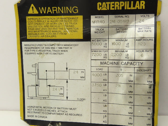 Caterpillar Stand-Up Forklift Brake Pedal & Bracket Assembly Off NRR40