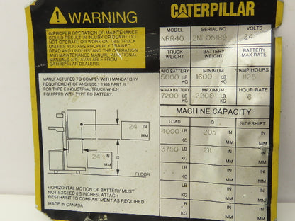 Caterpillar Stand-Up Forklift Brake Pedal & Bracket Assembly Off NRR40