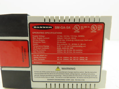 Banner Engineering SM-GA-5A Safety Relay for Safety Mats 115VAC or 12/24VDC 4NO