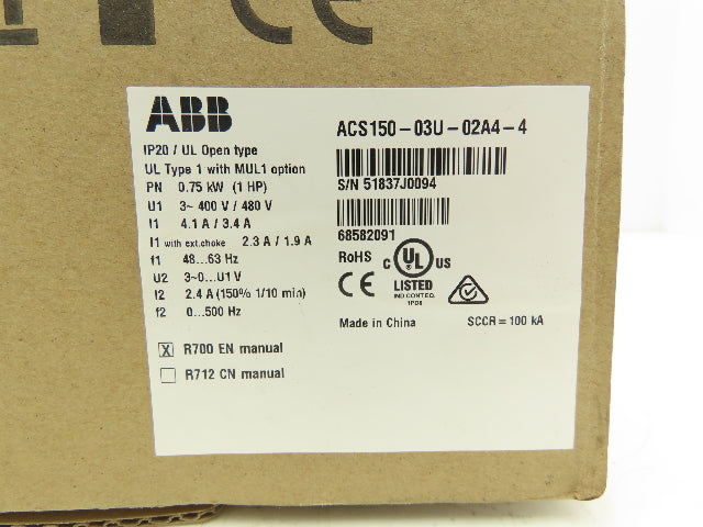 ABB ACS150-03U-02A4-4 Micro Variable Frequency Drive 480V 4.1A 1HP