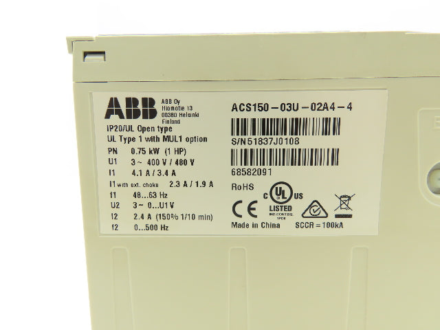 ABB ACS150-03U-02A4-4 Micro Variable Frequency Drive 480V 4.1A 1HP