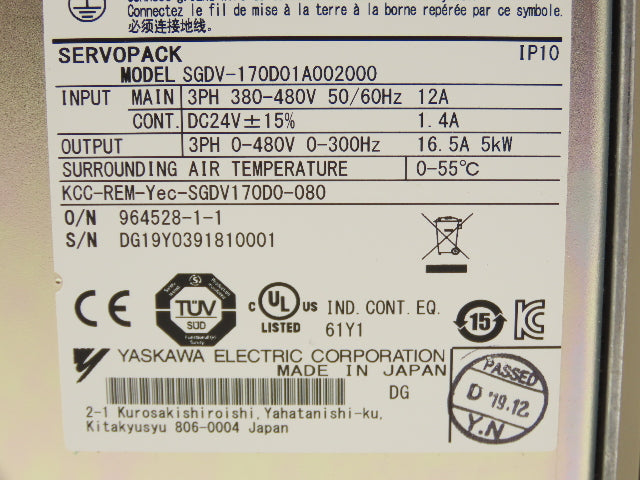 Yaskawa SGDV-170D01A002000 SERVOPACK Drive Controller Module 5kW 480V 3Ph