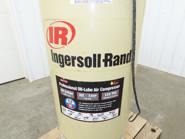 Ingersoll Rand SS3L3 Reciprocating Air Compressor 10.3 CFM 3 HP 230V 1Ph 60 Gal