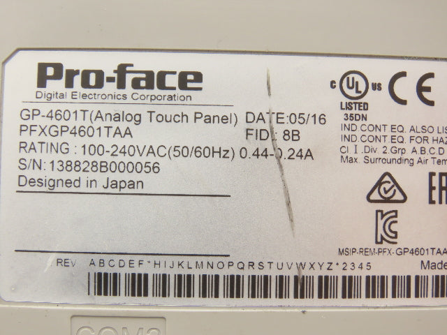 Pro-Face GP-4601T HMI Operator Control Panel 120VAC Input LCD Screen