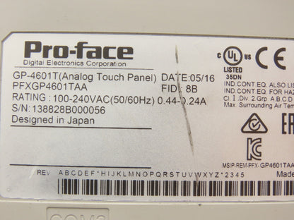 Pro-Face GP-4601T HMI Operator Control Panel 120VAC Input LCD Screen