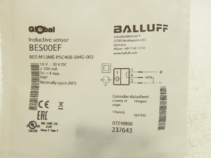 Balluff BES M12ME-PSC40B-S04G-003 Inductive Proximity Sensor 30VDC M12 Lot of 2