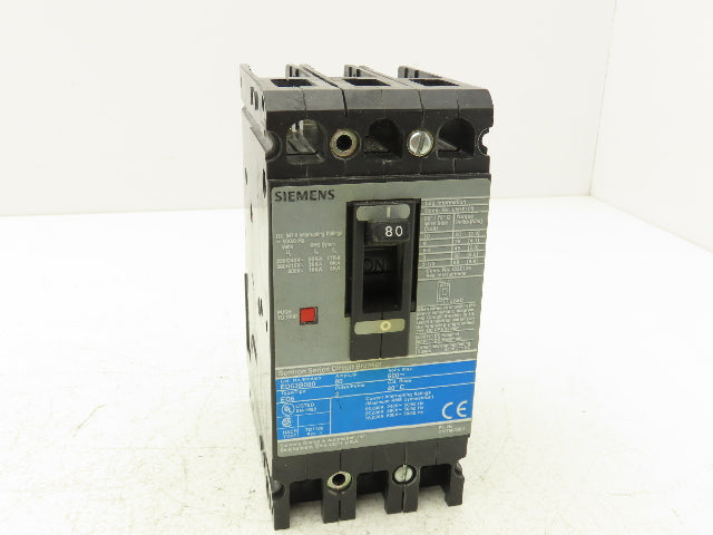 Siemens ED63B080 Sentron Circuit Breaker 600V 3 Pole 80A