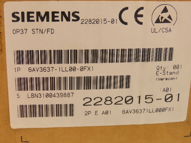 Siemens 6AV3637-1LL00-0FX1 Simatic OP37 Operator Panel 10" Display 24VDC