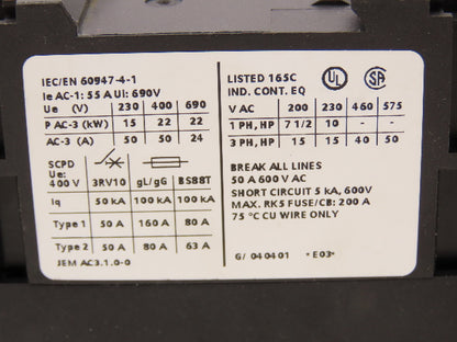 Siemens 3RT1-036-1AK60 Sirius Motor Starter Contactor 50Hp 575V 3Ph