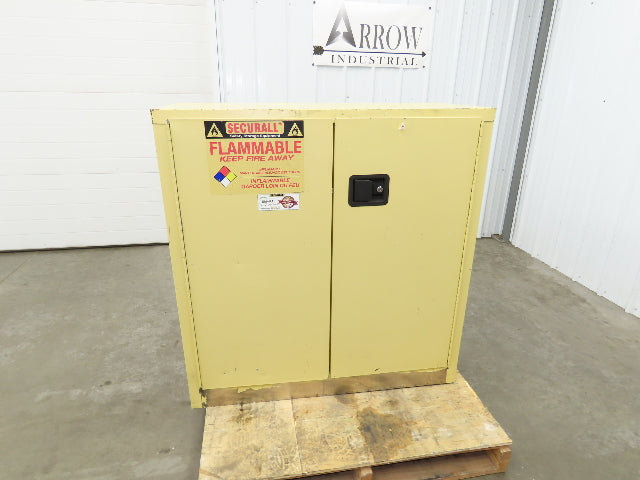 Securall A140 Yellow Flammable Safety Cabinet Dual Door 40 Gallon Liquid