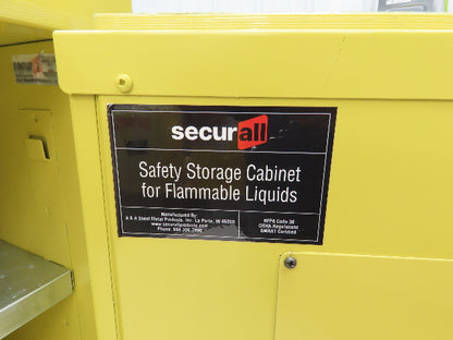Securall A102 Yellow Flammable Cabinet Sure-Grip 4 Gallon Capacity