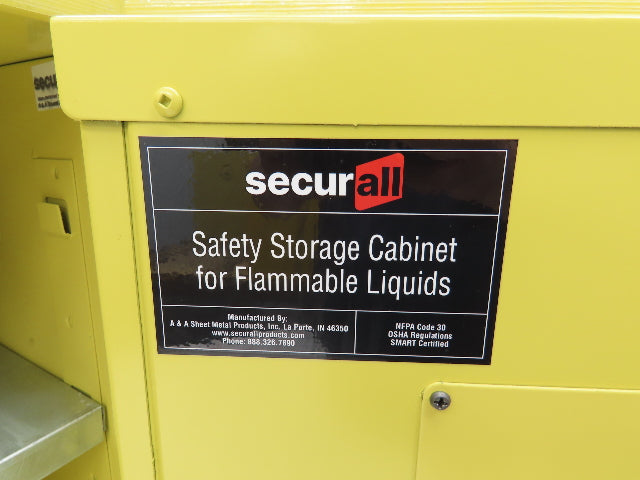 Securall A102 Yellow Flammable Cabinet 4 Gallon Capacity Sure-Grip