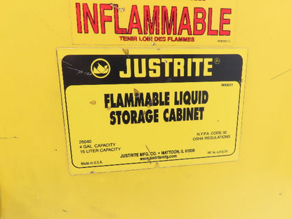 Justrite 25040 Yellow Flammable Cabinet 4 Gallon Capacity Single Shelf