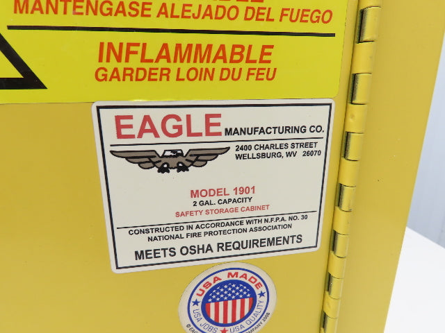 Eagle 1901 Yellow Flammable Cabinet 2 Gallon Capacity Single Shelf