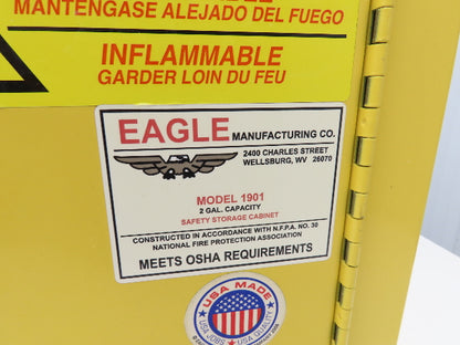 Eagle 1901 Yellow Flammable Cabinet 2 Gallon Capacity Single Shelf