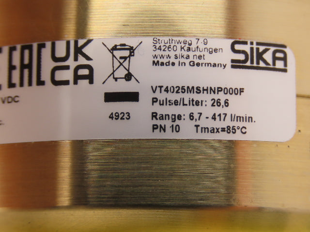 Sika VT4025MSHNP000F Turbine Flow Meter Sensor 10 Bar G1-1/4" 10-30VDC Brass