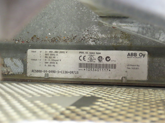ABB ACS800-U4-0490-5+E2 VFD Variable Speed AC Drive 500Hp 500kw 480V 3Ph