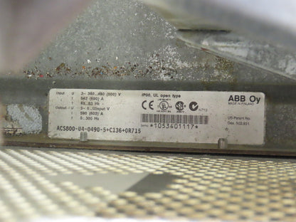 ABB ACS800-U4-0490-5+E2 VFD Variable Speed AC Drive 500Hp 500kw 480V 3Ph