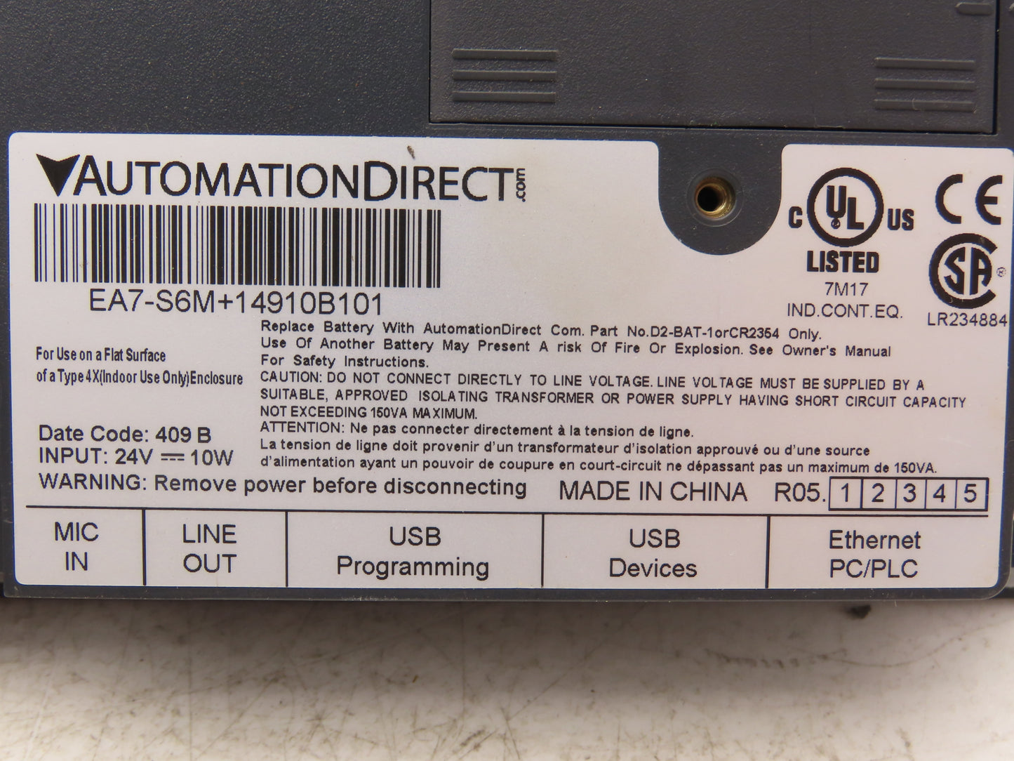 Automation Direct EA7-S6M 14910B101 HMI Touch Screen Control Panel 24V READ