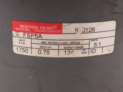 Boston FSP5A Inline Planetary Gearbox 5:1 Reducer .75Hp 1750rpm Input 350rpm Out