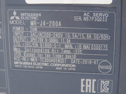 Mitsubishi MR-J4-200A MR-J4-200A AC Servo Drive 2kW 200-240V 3Ph MELSERVO J4