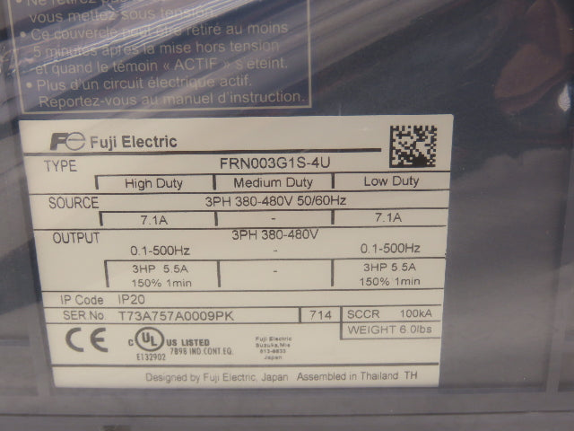 Fuji Electric FRENIC-MEGA FRN003G1S-4U Inverter VFD AC Drive 3Hp 480V 3PH