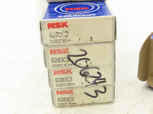 NSK 6203C3 Ball Bearing 17mm-ID x 40mm-OD x 12mm-Width Lot of 10
