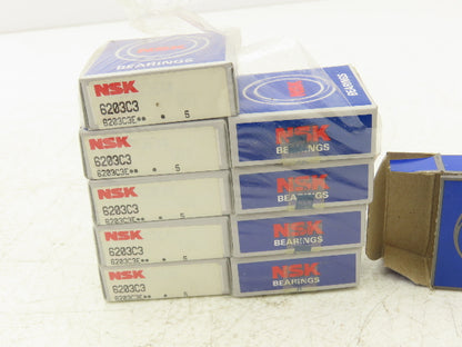 NSK 6203C3 Ball Bearing 17mm-ID x 40mm-OD x 12mm-Width Lot of 10