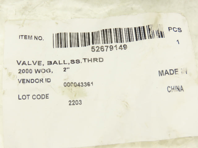 Standard Manual Ball Valve 2" NPT 2000 WOG WCB Carbon Steel 52679149