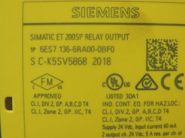 Siemens 6ES7 136-6RA00-0BF0 SIMATIC ET200SP 1RO Electronics Module Lot of 2