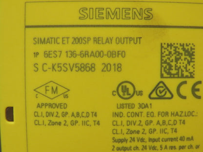Siemens 6ES7 136-6RA00-0BF0 SIMATIC ET200SP 1RO Electronics Module Lot of 2