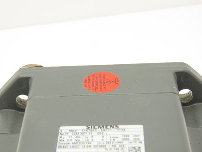 Siemens 1FK7063-5AF71-1FH3 AC Servo Motor 263V 11Nm 7200rpm 3Ph Brake RJ45 Port