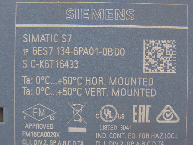 Siemens 6ES7 134-6PA01-0BD0 SIMATIC ET200SP DI 16x Digital Input 24VDC