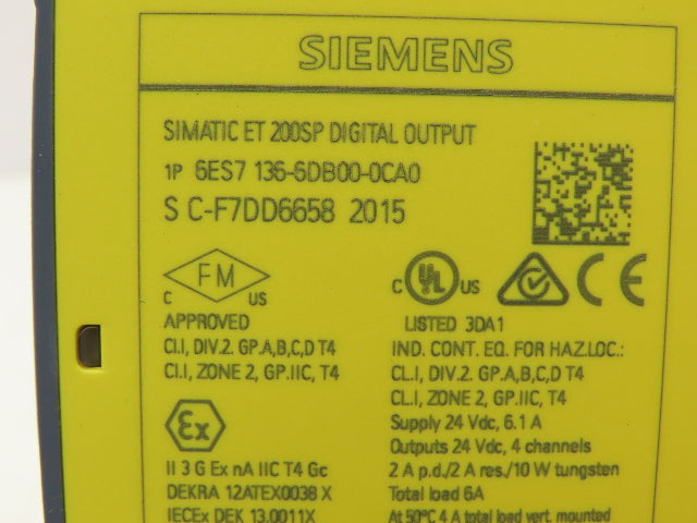 Siemens 6ES7 136-6DB00-0CA0 SIMATIC ET200SP Digital Output F-DQ 4X24 V DC/2A