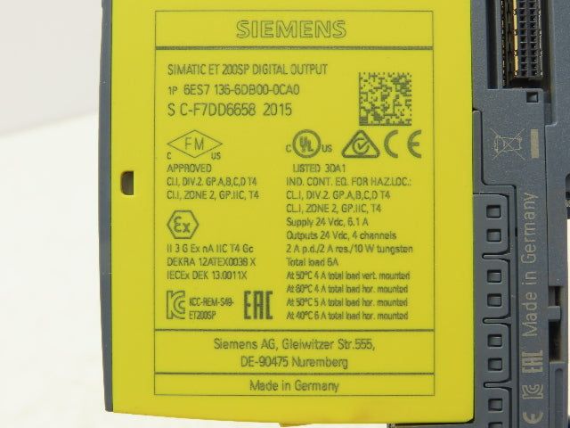 Siemens 6ES7 136-6DB00-0CA0 SIMATIC ET200SP Digital Output F-DQ 4X24 V DC/2A